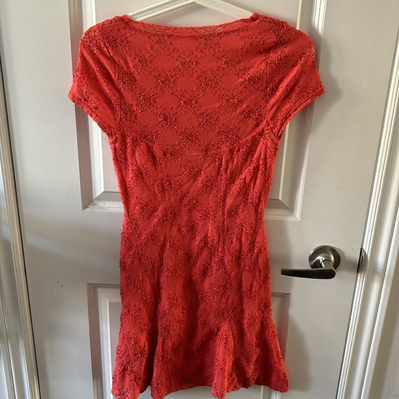 Free People Daisy Godet fitted mini dress in vibrant peach persimmon boho - Picture 5 of 7